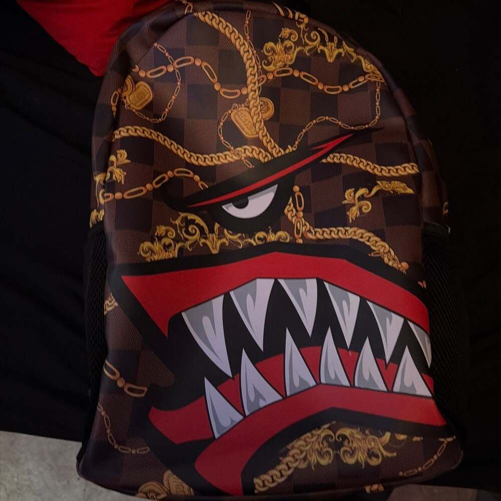 Reason Clothing Sharkmouth Gold Chain PU Brown Face Backpack